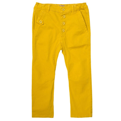 Boys Yellow Slim Fit Cotton Trousers