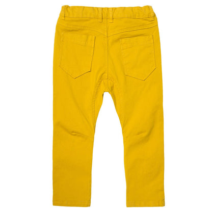 Boys Yellow Slim Fit Cotton Trousers
