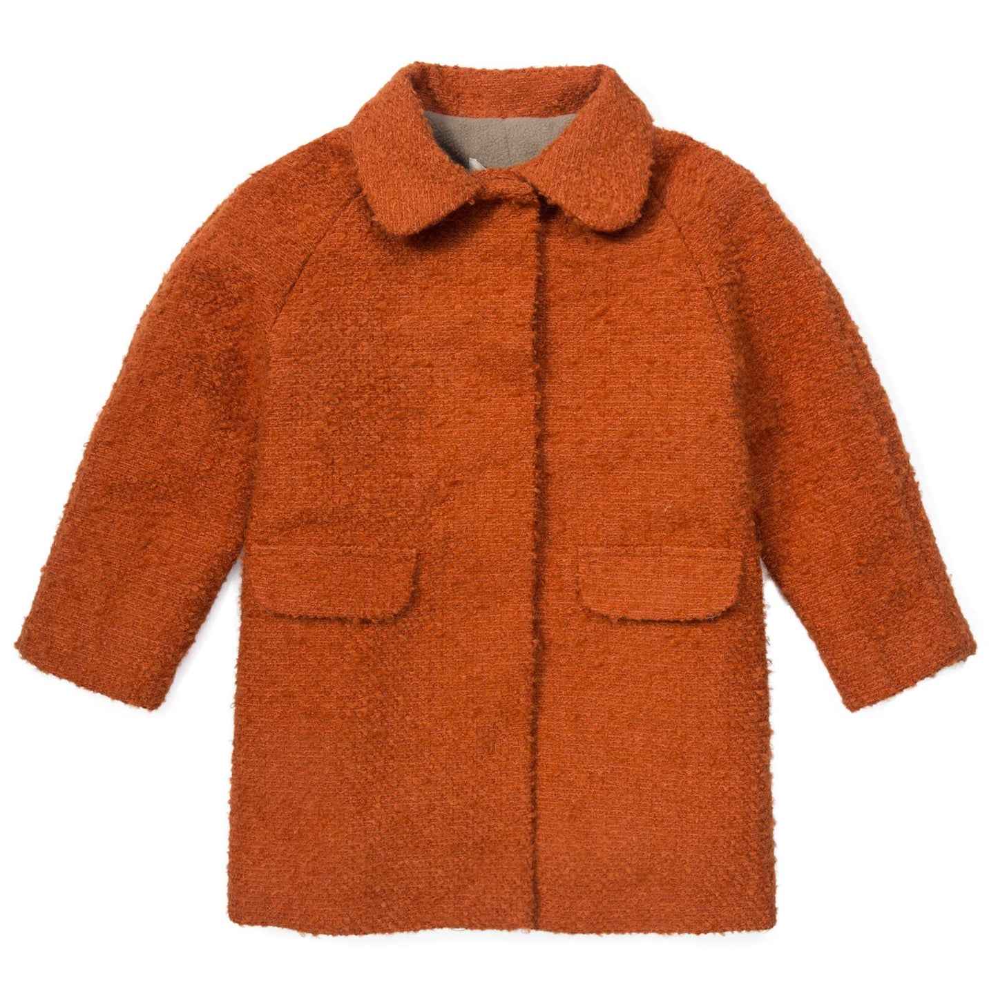 Girls Burnt Orange Wool Coat With Flap Pockets