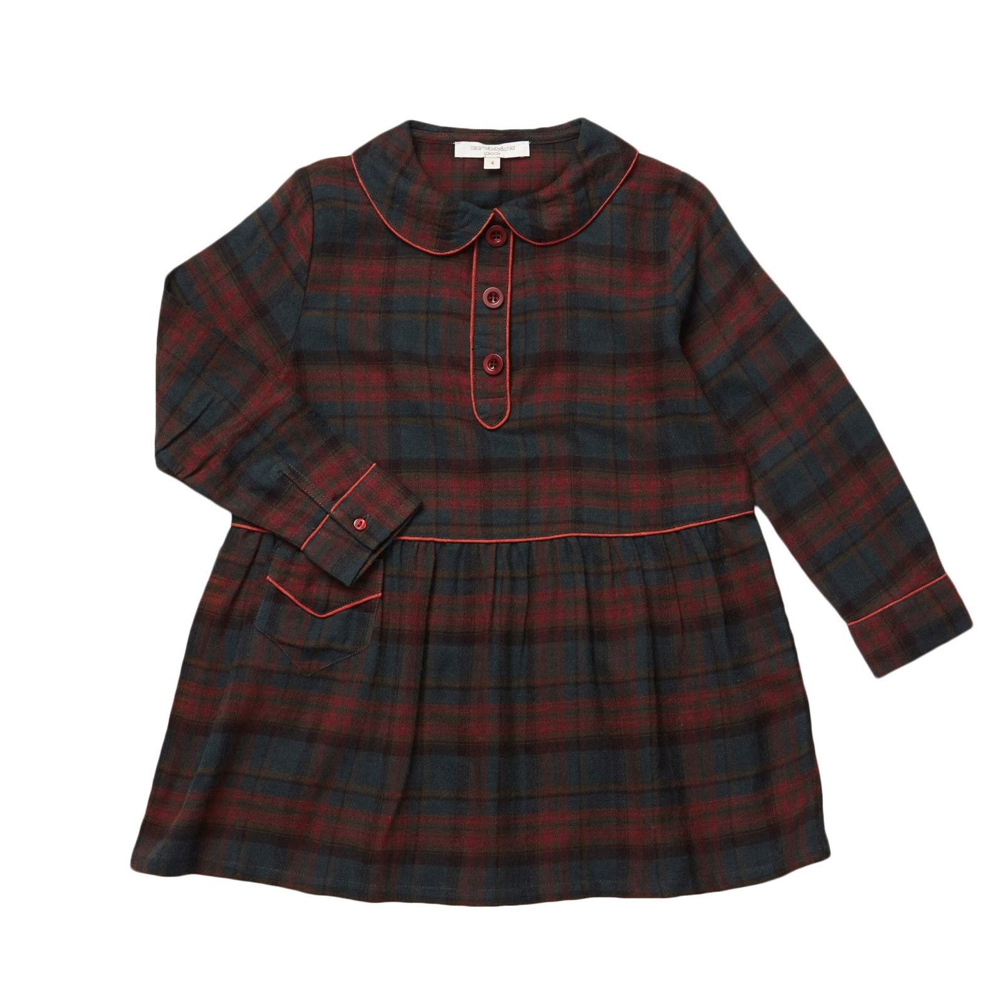 Girls Blue&Brown Rust Check Dress With Button Trims