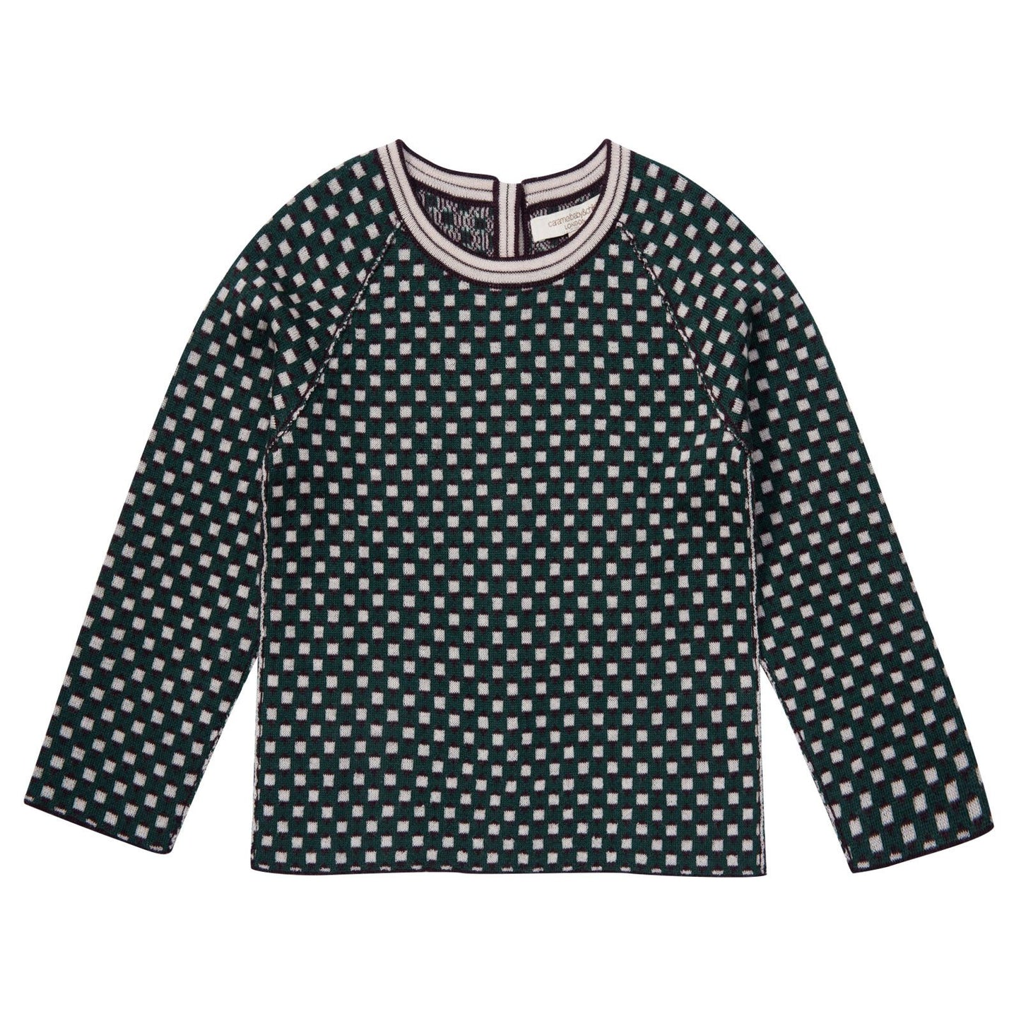 Boys Green&White Wool Intarsia Knitted Sweater