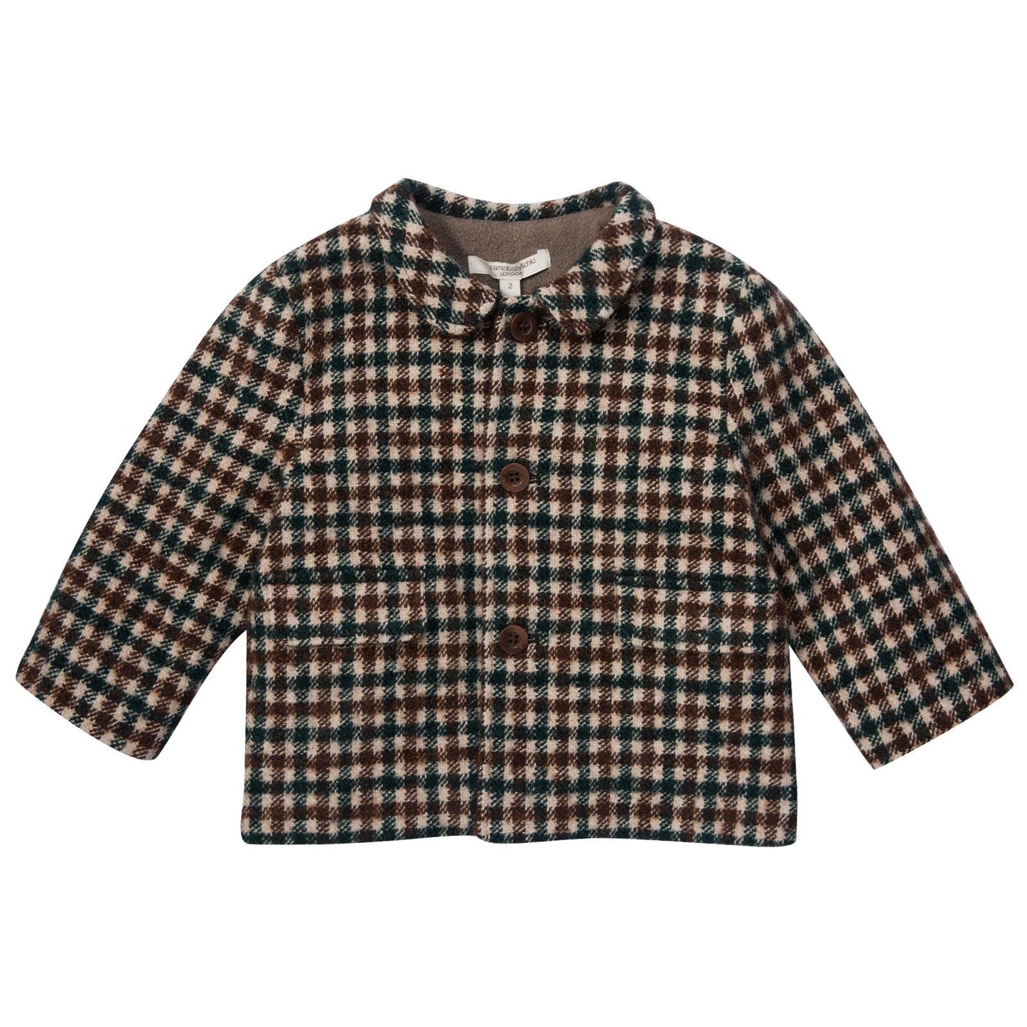 Baby Brown&Green Check Wool Coat With Flap Pockets