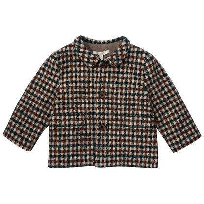 Baby Brown&Green Check Wool Coat With Flap Pockets