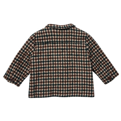 Baby Brown&Green Check Wool Coat With Flap Pockets