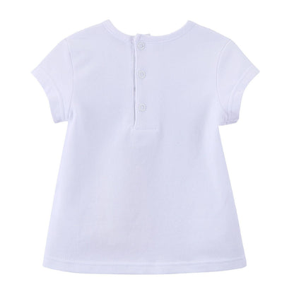 Baby Girls White Cotton Embroidered Tiger Head T-Shirt