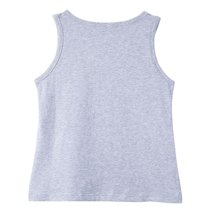 Girls Melange Grey Cotton Jersey Vest With Silver Brand Name Logo