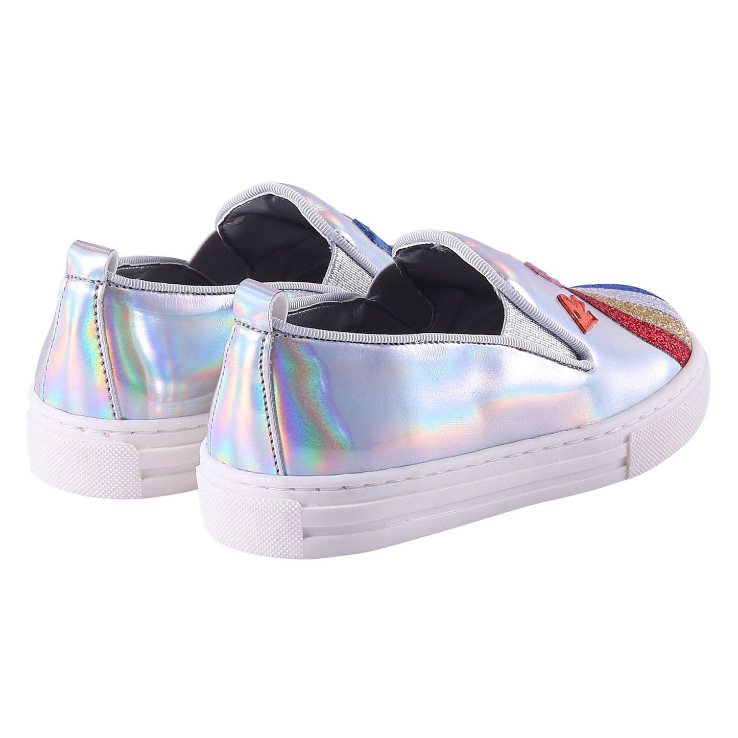 Girls Silver Shoes With Patch Rainbow Trims