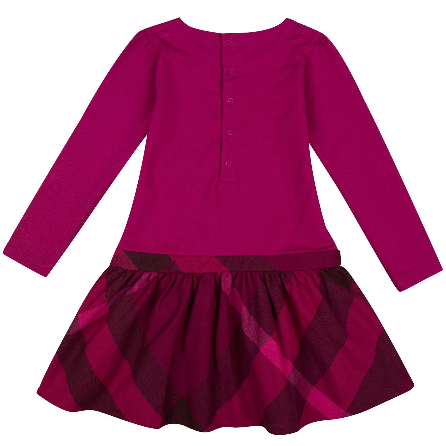 Baby Girls Purple Cotton Dress With Check Skirt