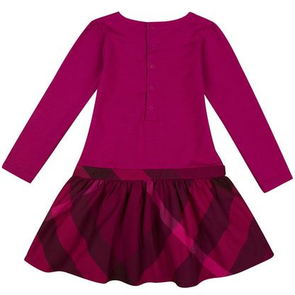 Baby Girls Purple Cotton Dress With Check Skirt