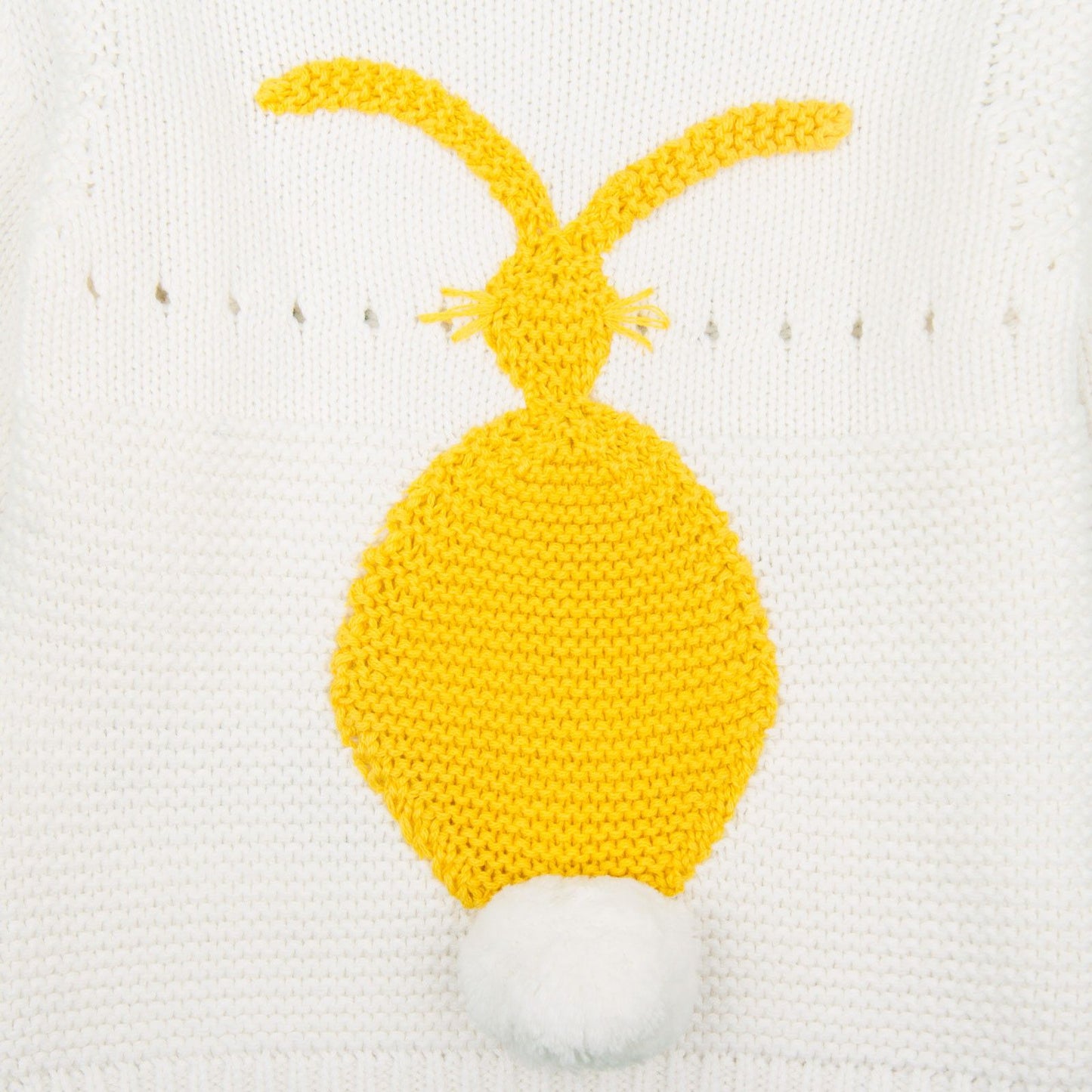 Thumper Baby Ivory Cotton Cashmere Knitted Sweater With Yellow Bunny Print