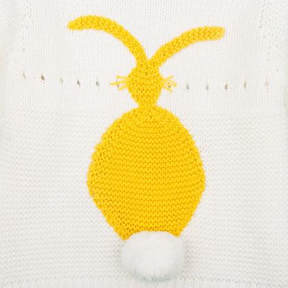 Thumper Baby Ivory Cotton Cashmere Knitted Sweater With Yellow Bunny Print