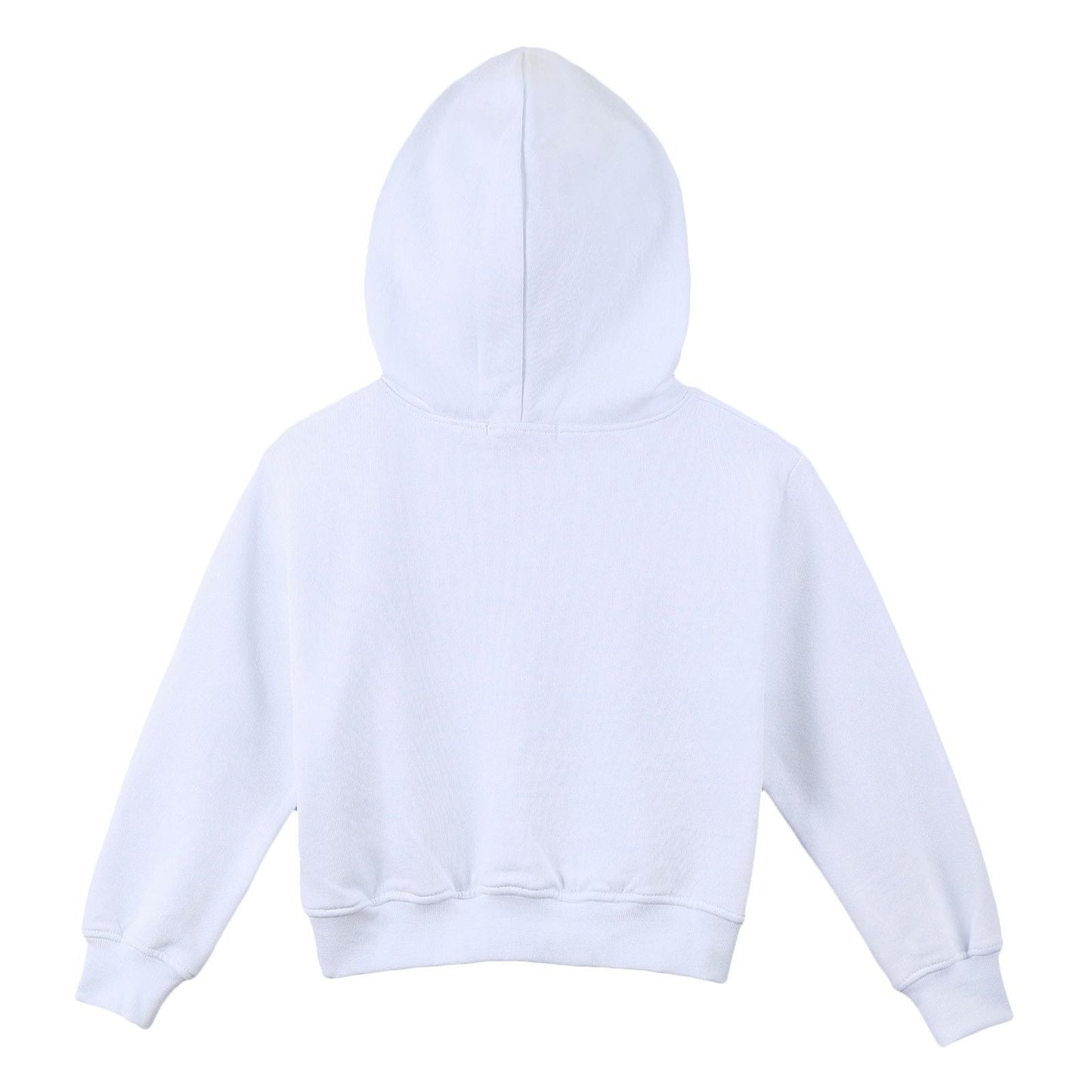 Girls White Cotton Hooded Sweater With Brand Name Logo