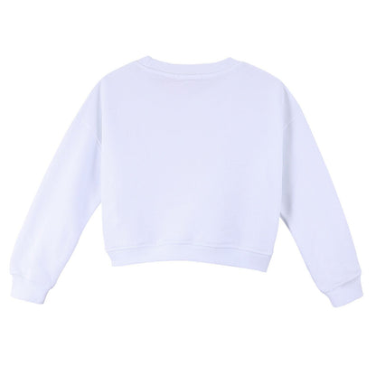 Girls White Cotton Sweater With Brand Name Logo