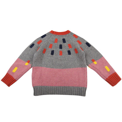 Freddie Girls Grey&Red Wool Sweater With Red And Blue Trims