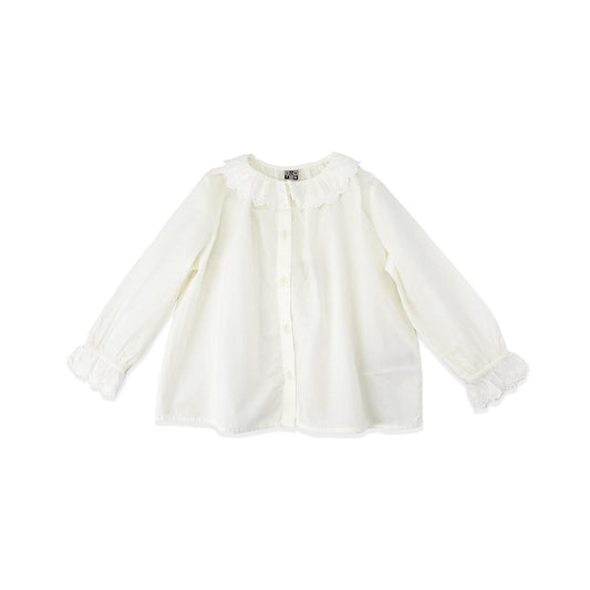 女童白色荷叶边棉衬衫