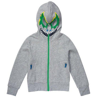 Bandit Boys Grey Hooded Zip-Up Top With Monster Print