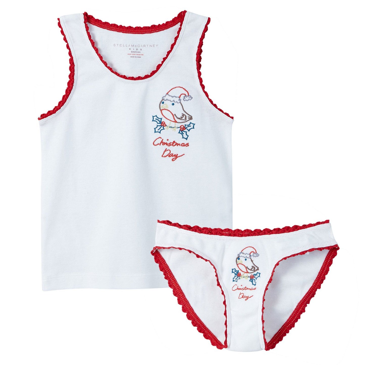 Girls White Organic Cotton Printed Knickers&Vest