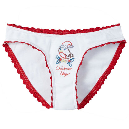 Girls White Organic Cotton Printed Knickers&Vest