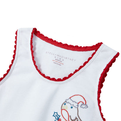 Girls White Organic Cotton Printed Knickers&Vest