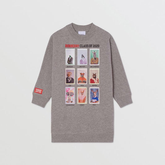 Girls Grey Melange Cotton Jersy Dress
