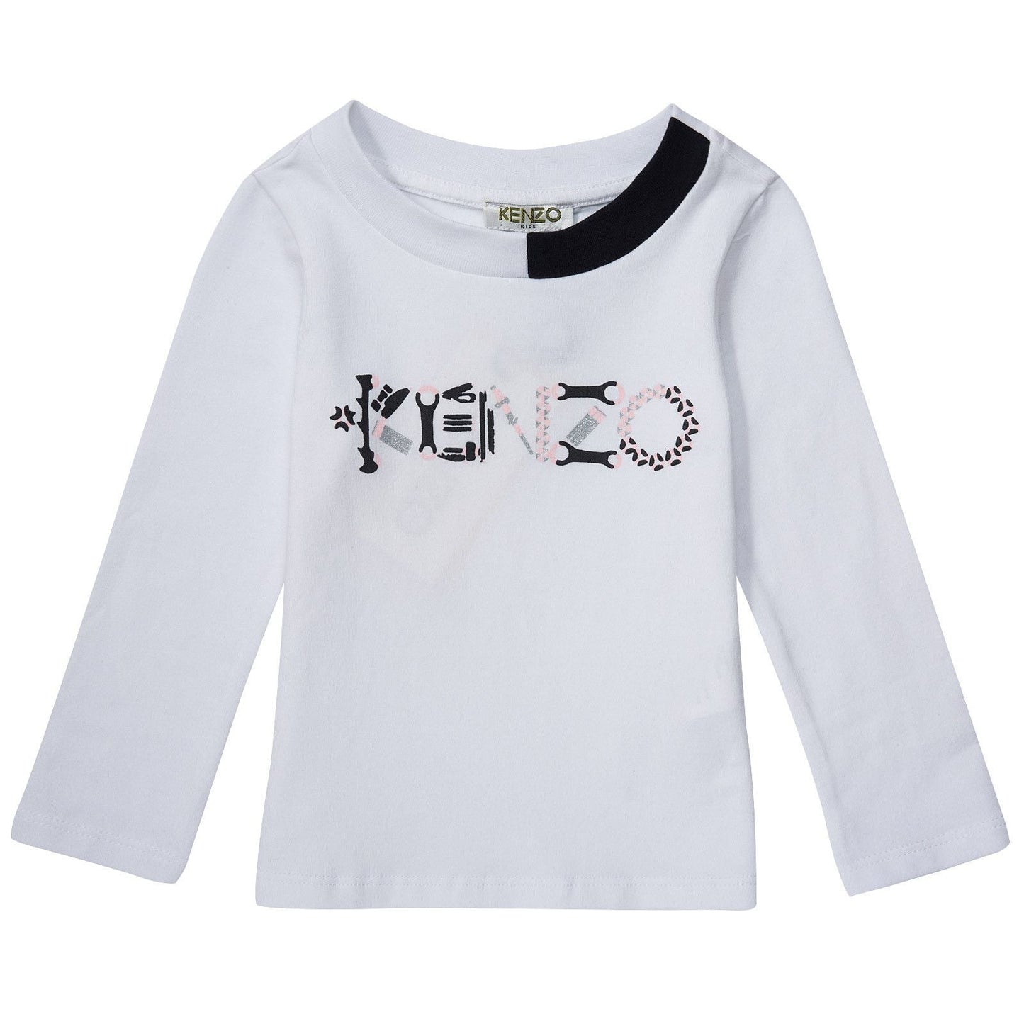 Girls White Cotton Jersey T-Shirt With Black&White Collar