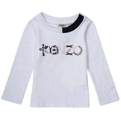 Girls White Cotton Jersey T-Shirt With Black&White Collar