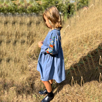 女童蓝色刺绣连衣裙