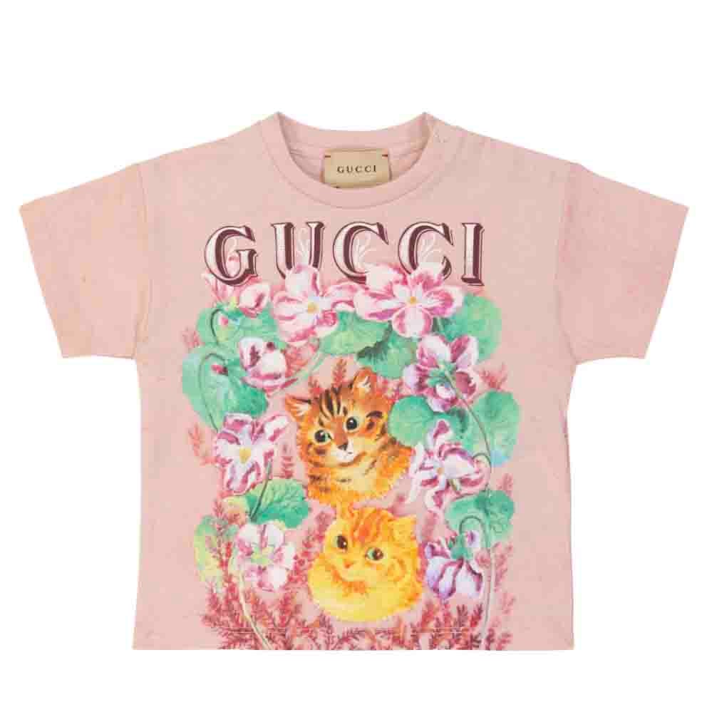 女婴粉色猫咪印花T恤