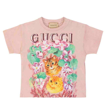 女婴粉色猫咪印花T恤