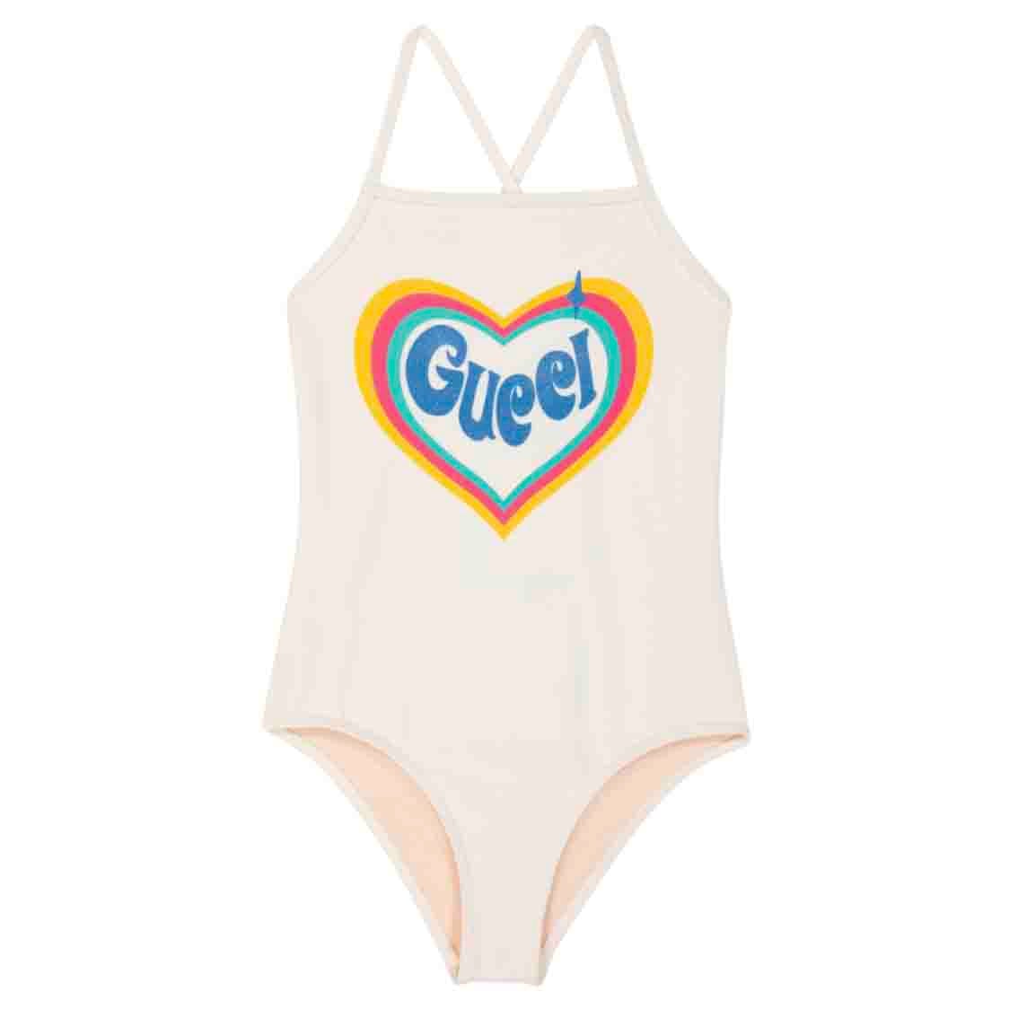 女童白色Logo泳装