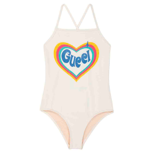 女童白色Logo泳装