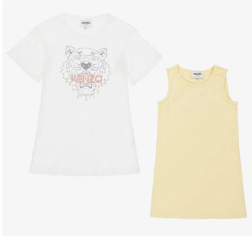 女童黄色棉连衣裙套装