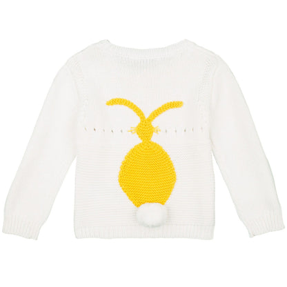 Thumper Baby Ivory Cotton Cashmere Knitted Sweater With Yellow Bunny Print