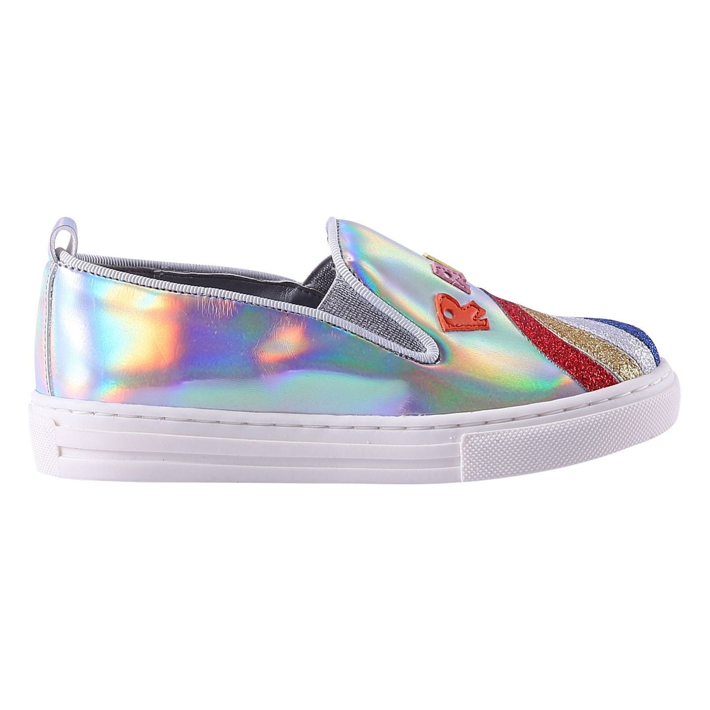 Girls Silver Shoes With Patch Rainbow Trims