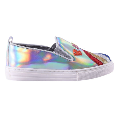 Girls Silver Shoes With Patch Rainbow Trims