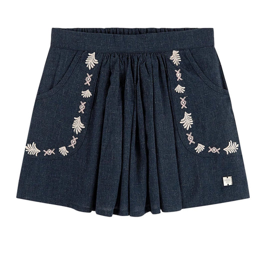 女童蓝色棉短裙