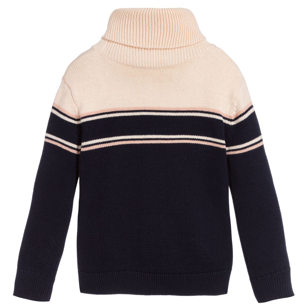 女童蓝色高领Logo棉毛衣