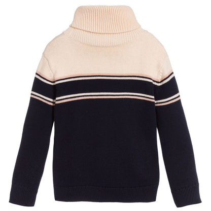 女童蓝色高领Logo棉毛衣