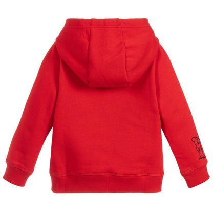 Girls Red Cotton Logo Hooded Sweatshirt