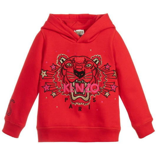 Girls Red Cotton Logo Hooded Sweatshirt