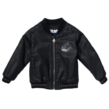 Baby Boys Black Synthetic Leather Jacket