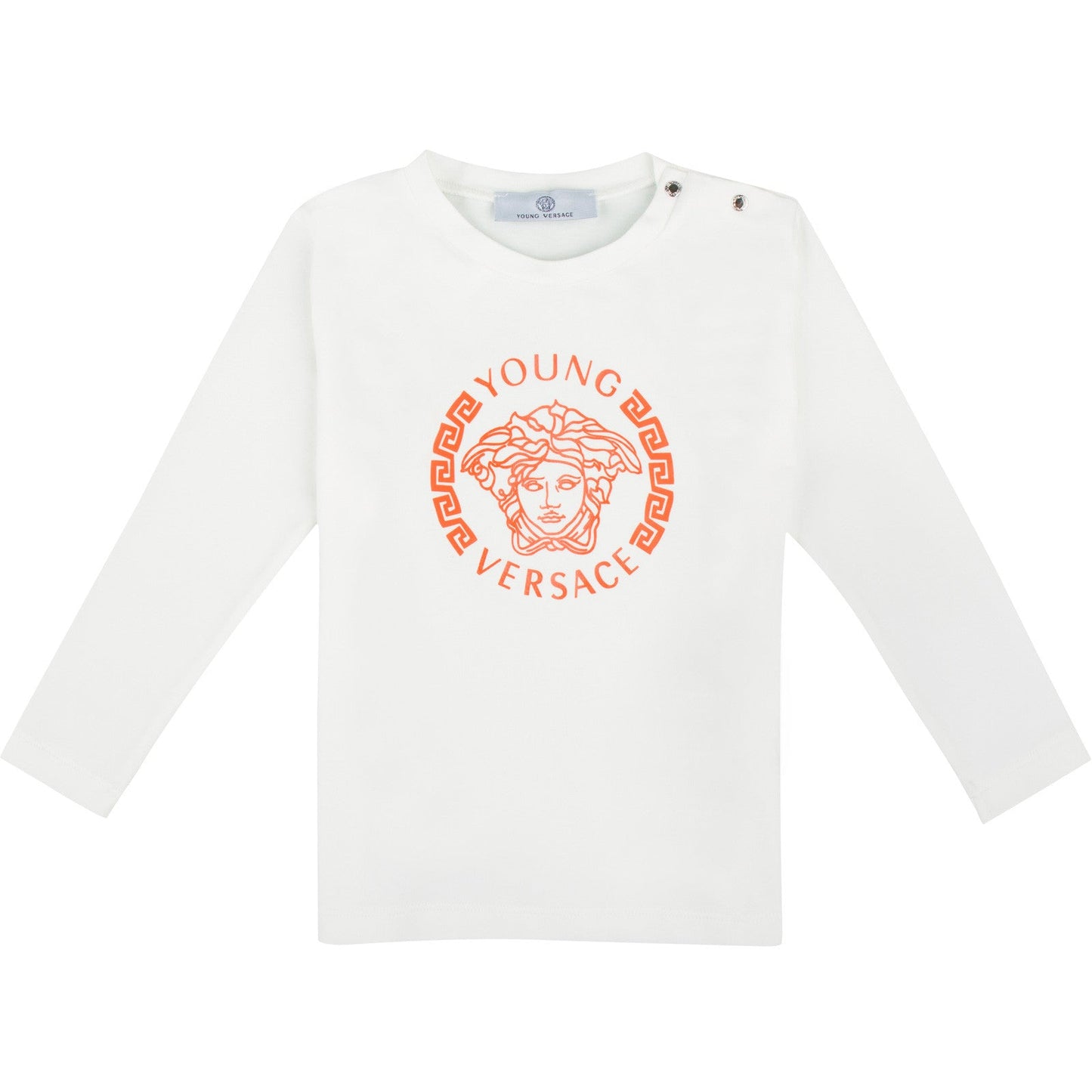 Baby Boys Ivory T-Shirt With Orange Medusa Logo
