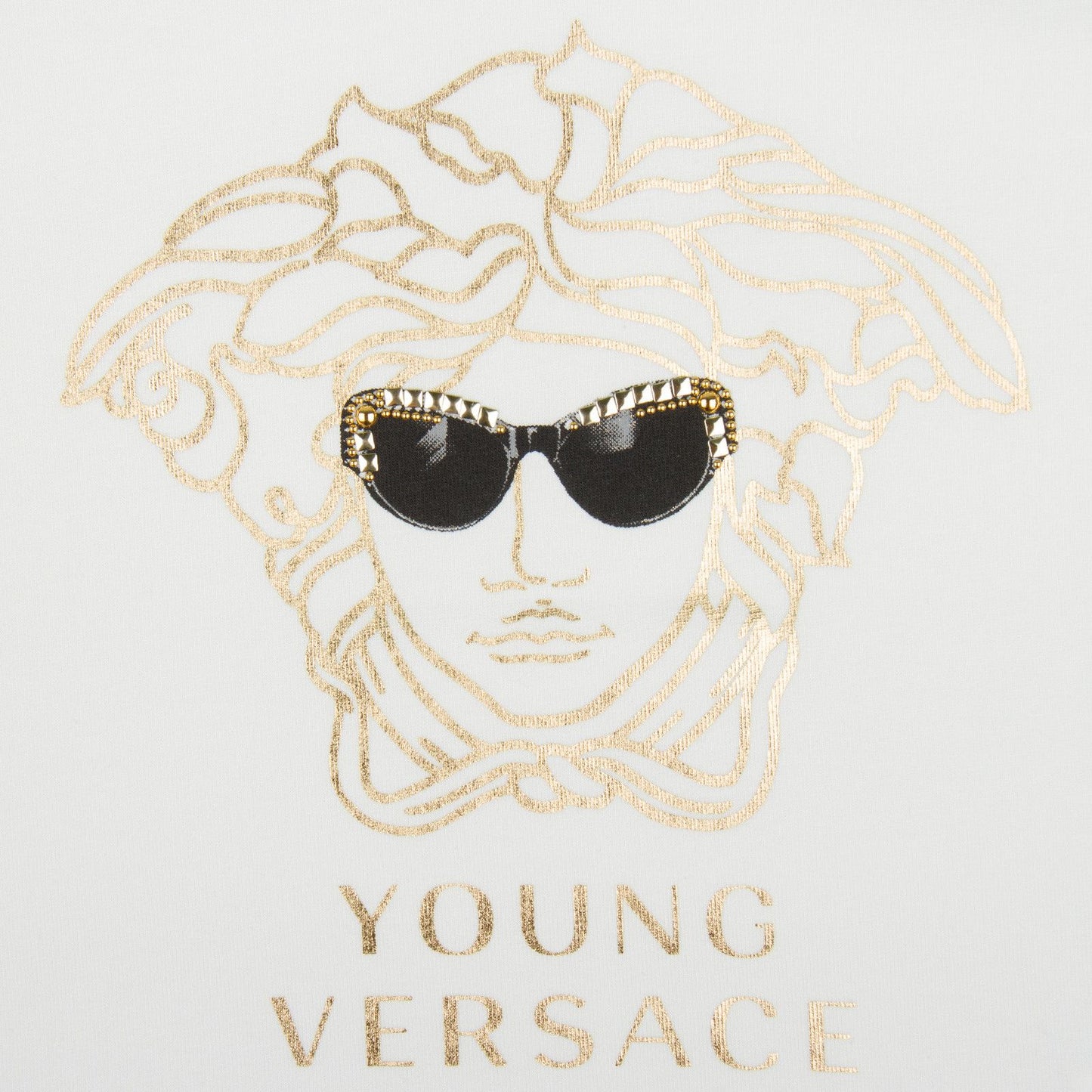 Girls Ivory T-Shirt With Gold Medusa Printed Logo