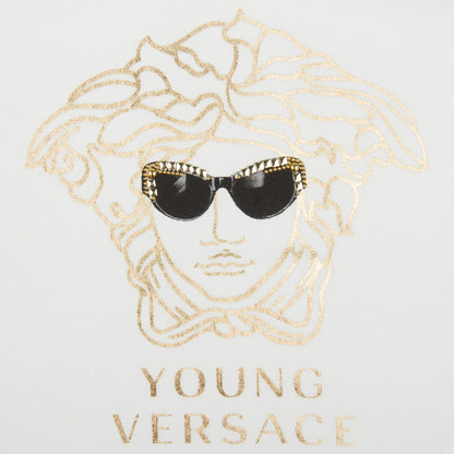 Girls Ivory T-Shirt With Gold Medusa Printed Logo