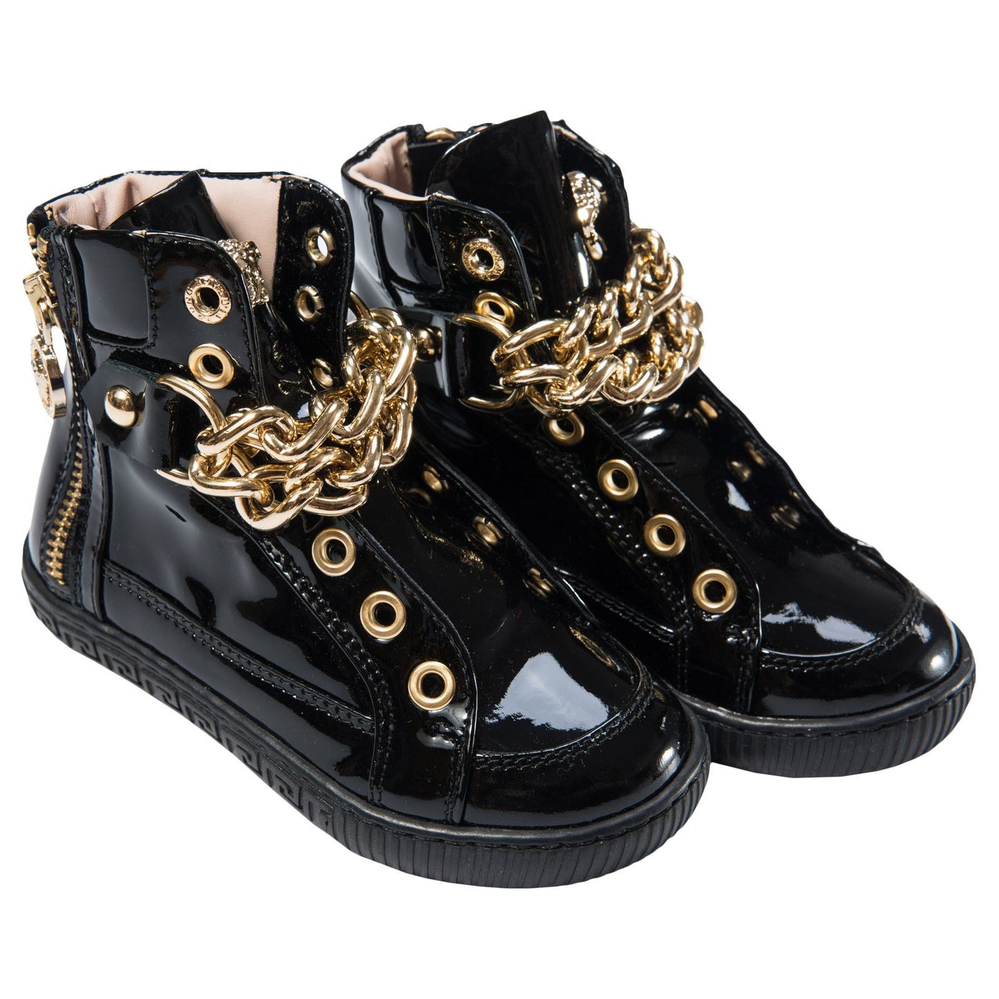 Girls Black Patent Leather High-Top Trainers