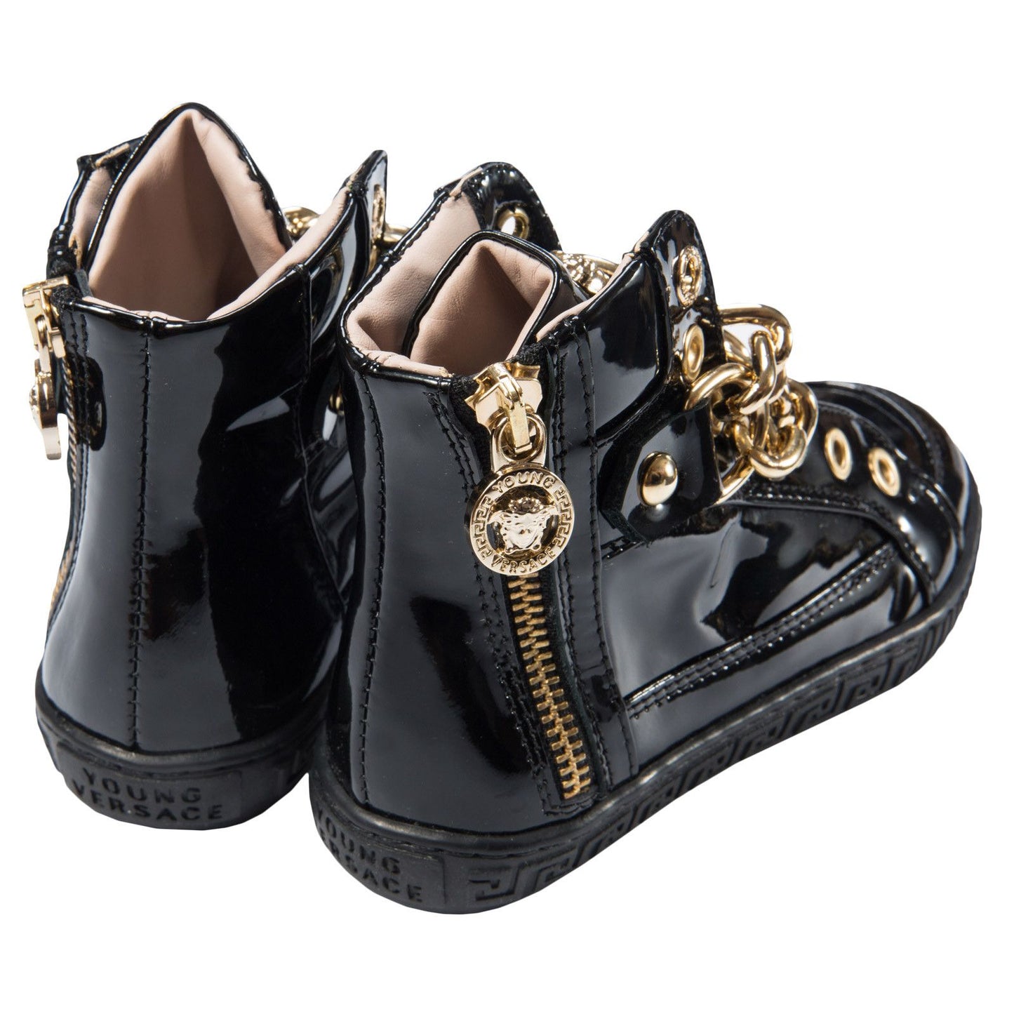 Girls Black Patent Leather High-Top Trainers