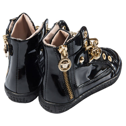 Girls Black Patent Leather High-Top Trainers