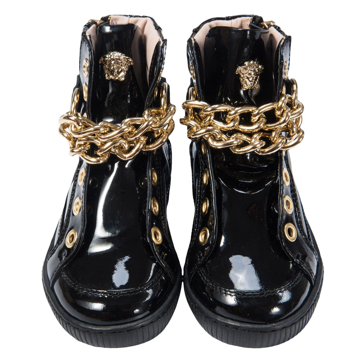 Girls Black Patent Leather High-Top Trainers