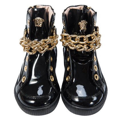 Girls Black Patent Leather High-Top Trainers