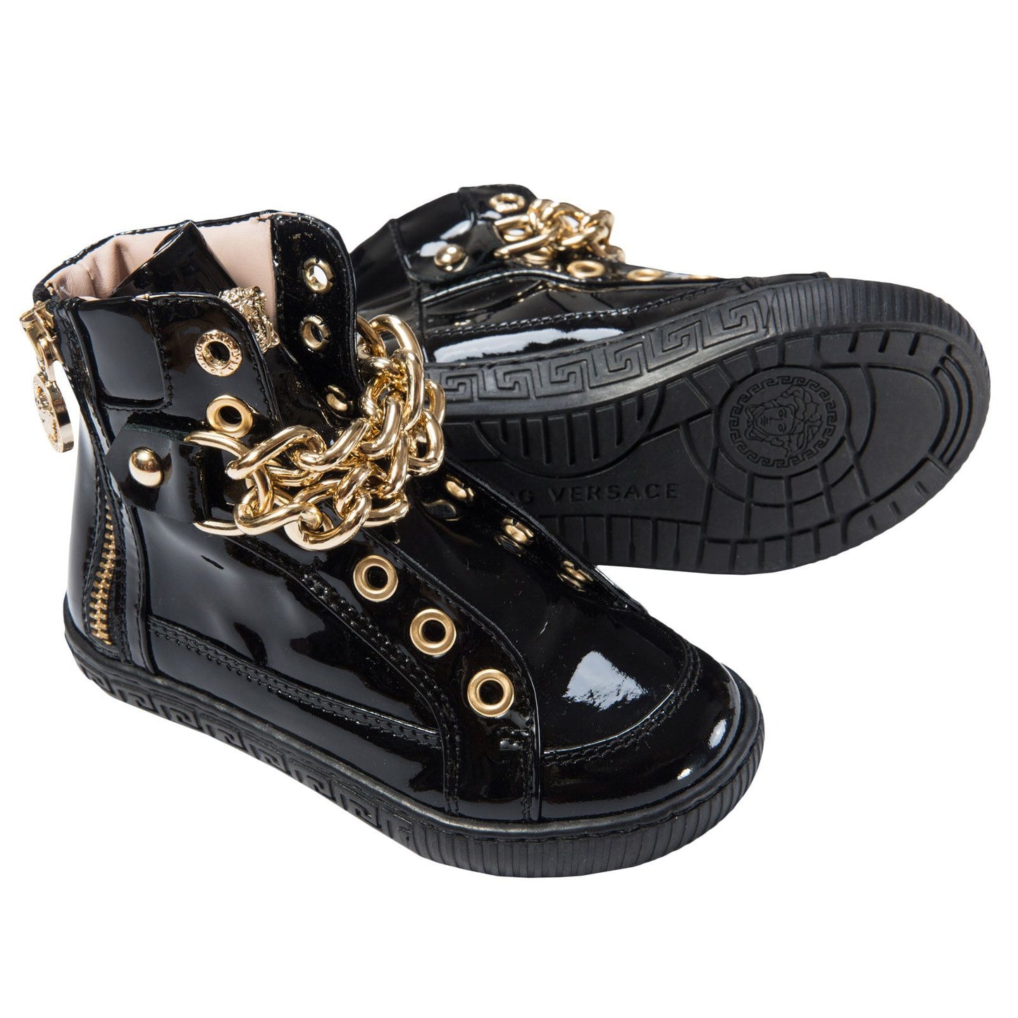 Girls Black Patent Leather High-Top Trainers